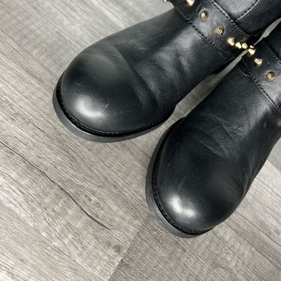 Jimmy Choo Dash Black Leather Biker Moto Boots Mid Calf Spike 37 US 7 - Picture 3 of 10